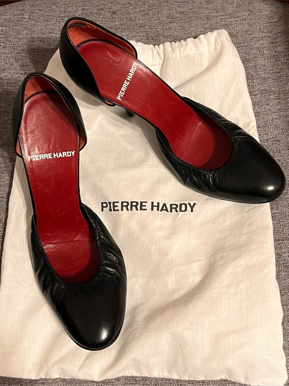 Pierre Hardy Black Leather D'Orsay Pumps with Red Insoles — Size 37.5